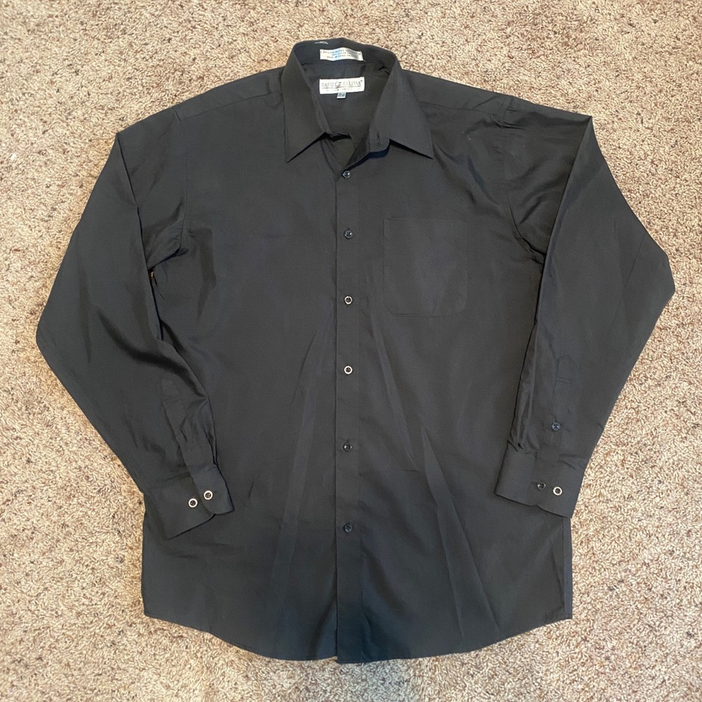 Mens black cotton button down dress shirt sz 34 35 Large